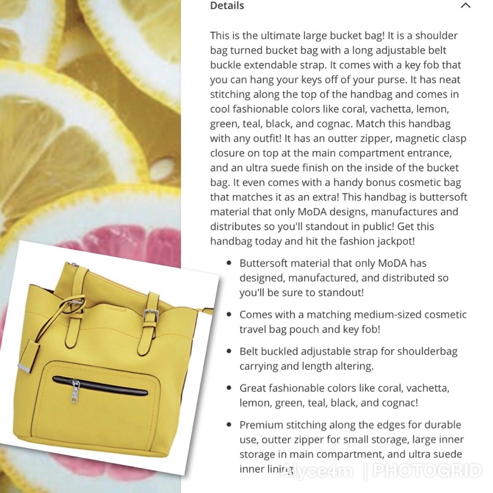 π LAST 1 π Lemon Bucket Tote π - Picture 3 of 8